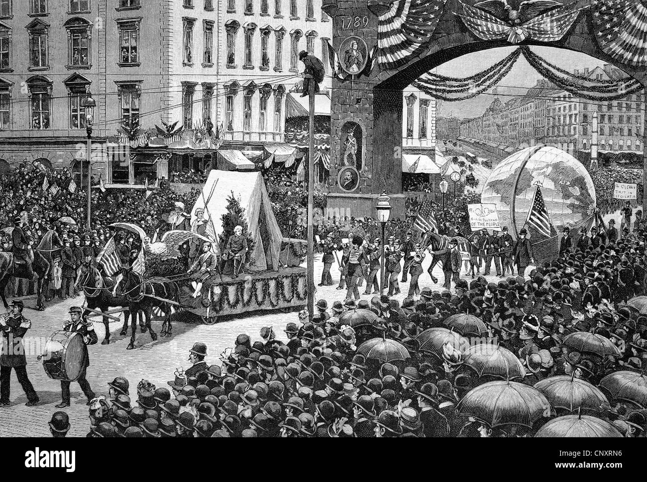 Parade on 1st May 1888 in New York, USA, historical engraving, about 1888 Stock Photo