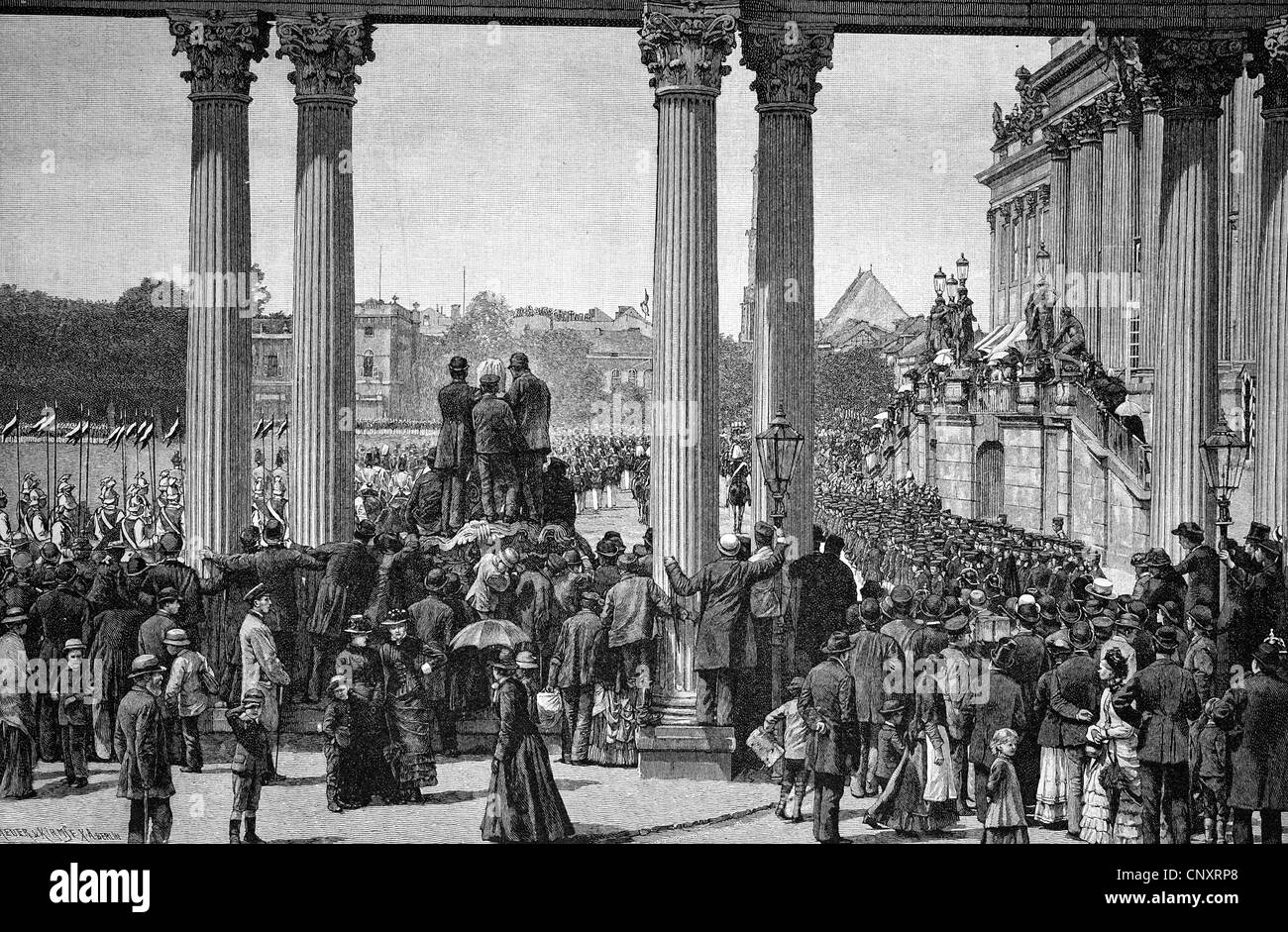 Parade in the Lustgarten garden, Potsdam, Germany, historical engraving, about 1888 Stock Photo