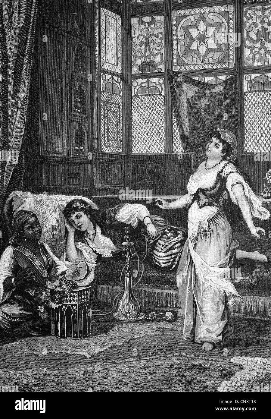 In a harem in Arabia, historical engraving, 1888 Stock Photo