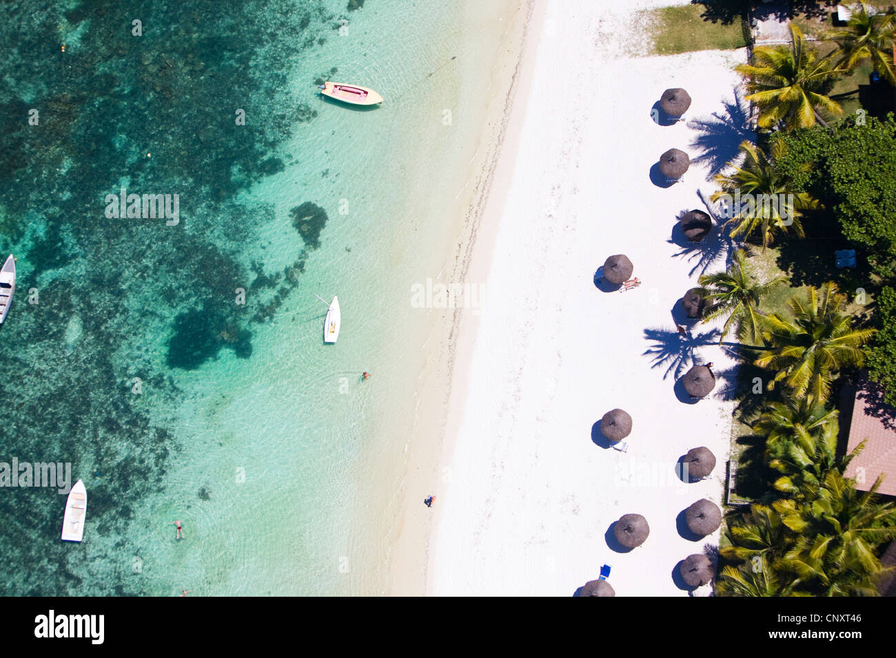 Helicopter view of white sand tropical beach and turquoise ocean Stock ...