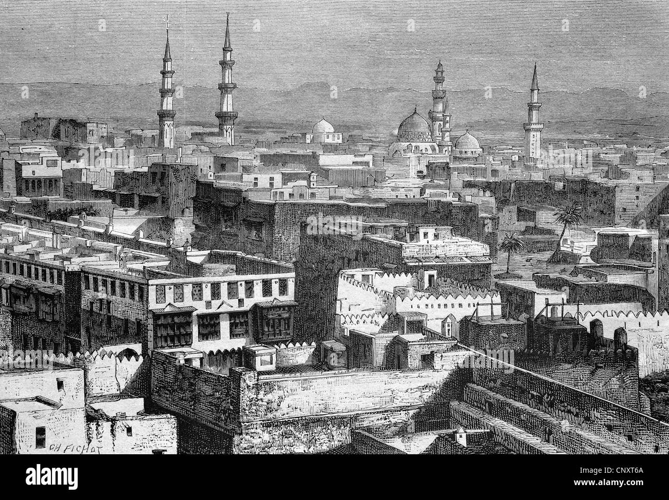 Pilgrimage city of Medina in Arabia, historical engraving, 1888 Stock Photo