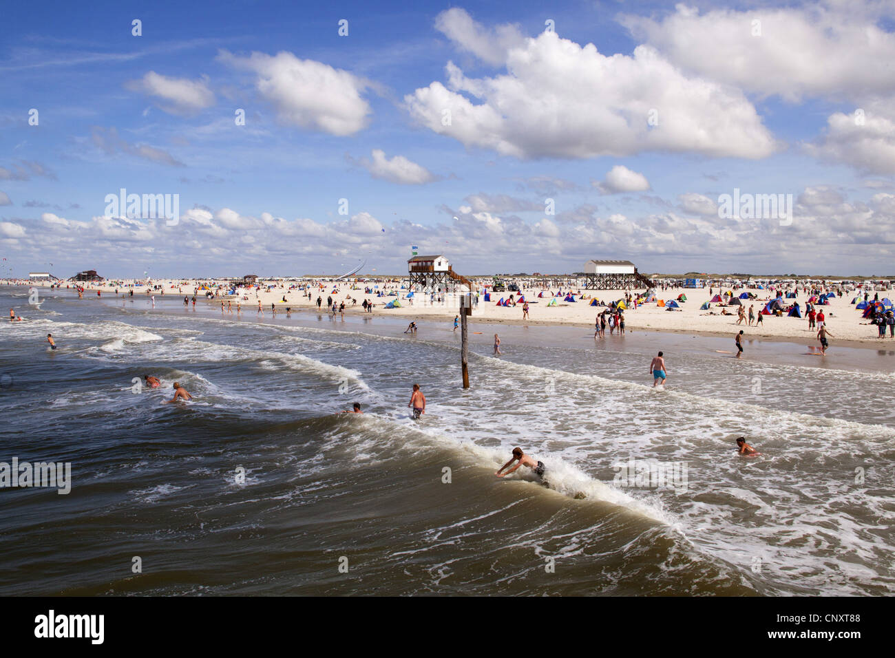 vacationers at the beach of St. Peter Ording, Germany, Schleswig-Holstein, St. Peter Ording Stock Photo