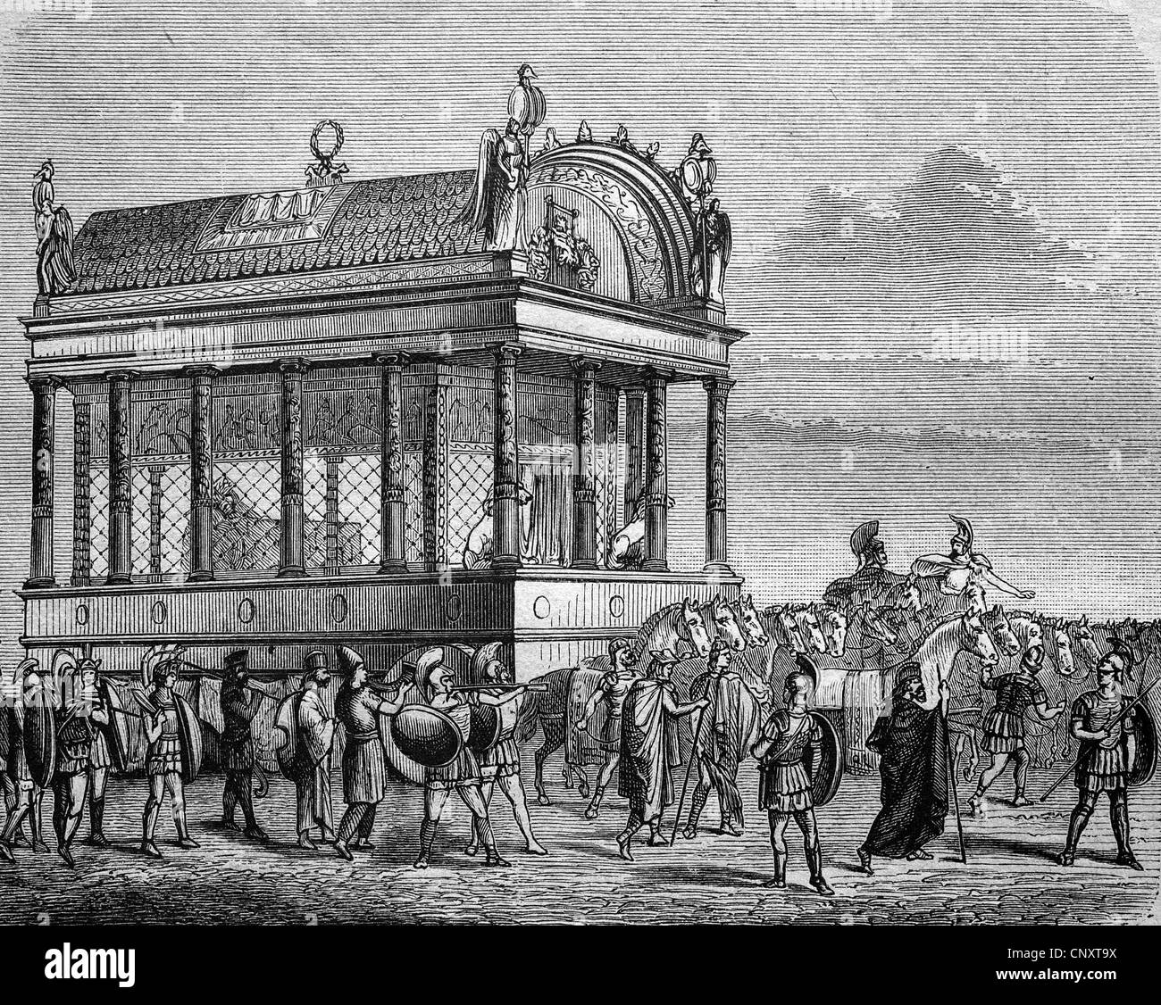 Hearse with the body of Alexander the Great, historical engraving, 1888 Stock Photo