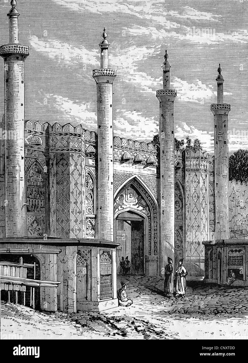 South gate of Tehran, Iran, historical illustration, wood engraving, circa 1888 Stock Photo