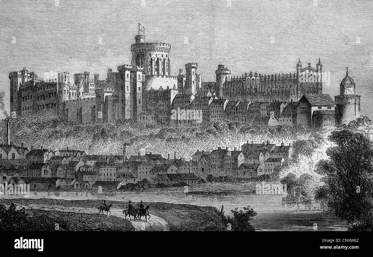 Windsor Castle in 1880, England, historical engraving, 1888 Stock Photo