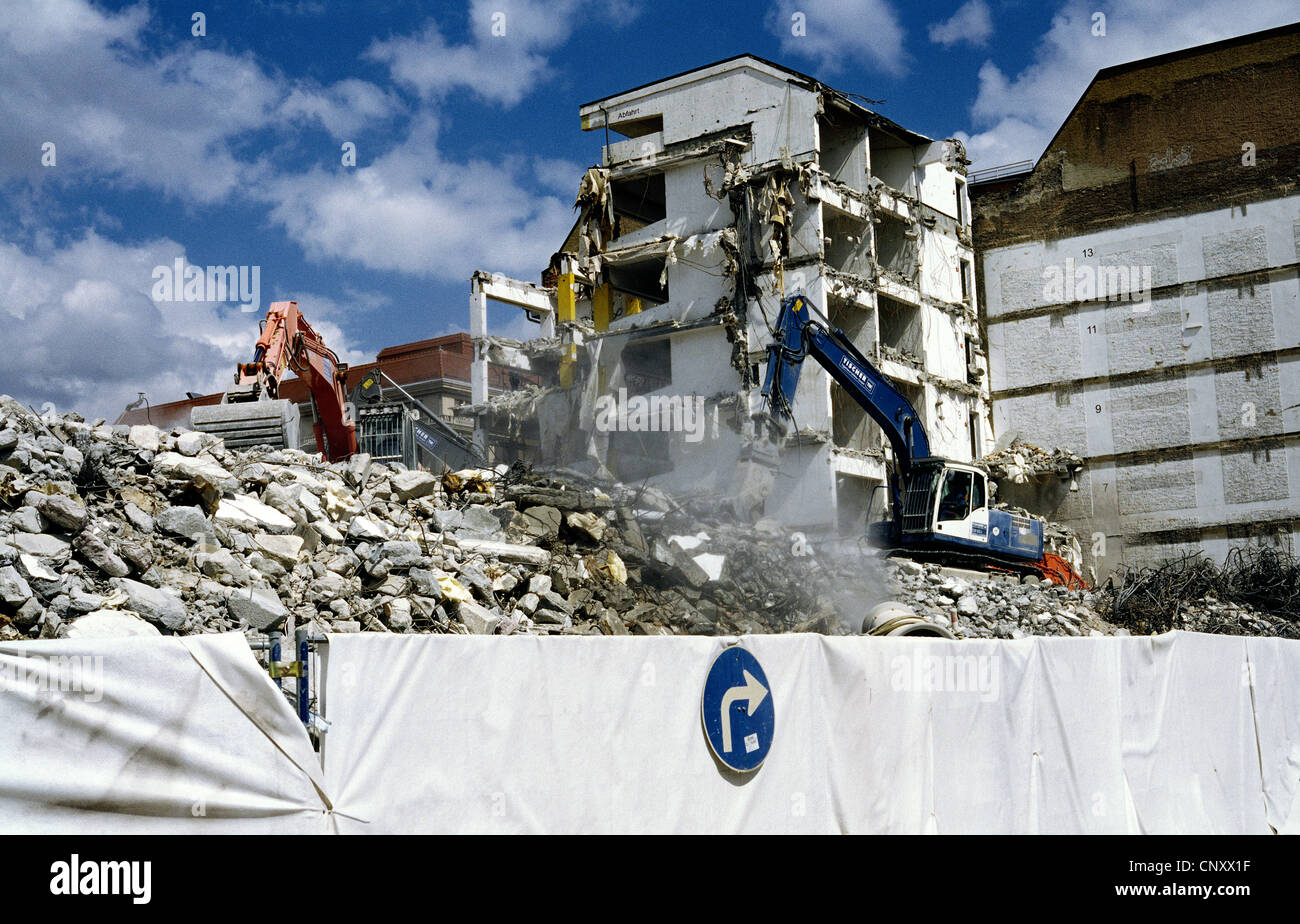 Buildings being demolished by Frankonia Eurobau AG to make way for the new Stadtpalais at Behrenstrasse in Berlin. Stock Photo