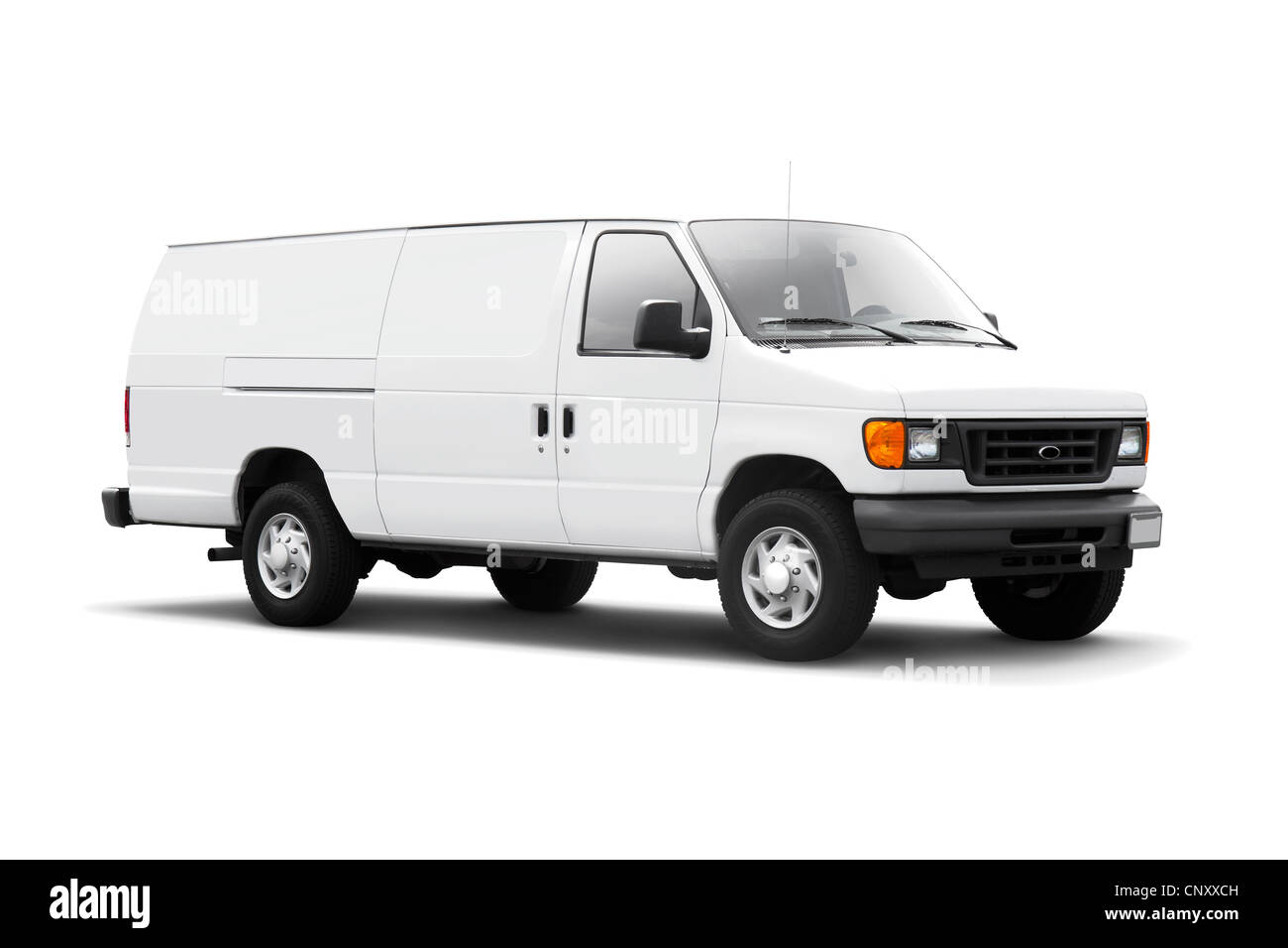 White delivery van isolated on white background Stock Photo