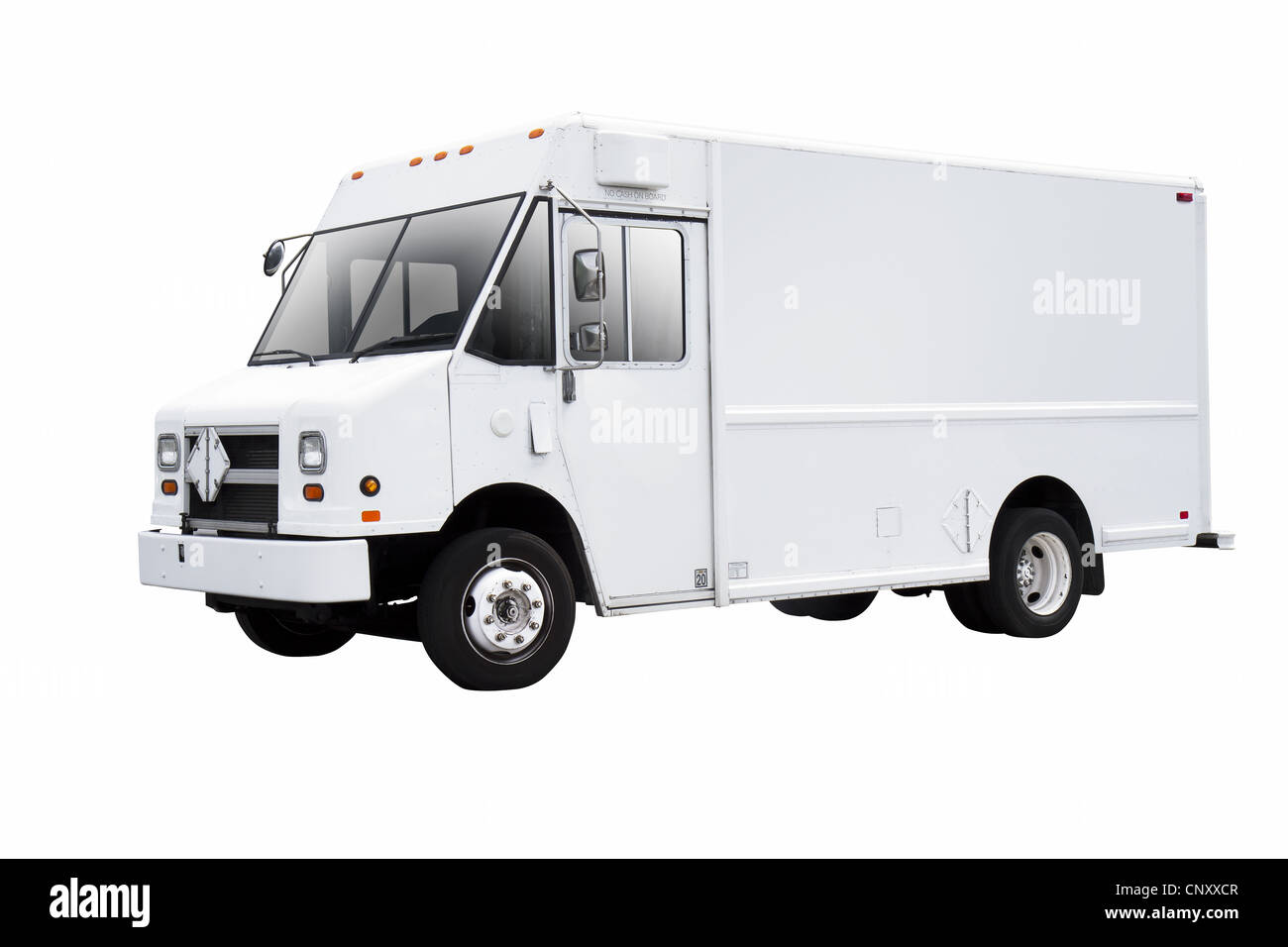 White delivery van isolated on white background Stock Photo