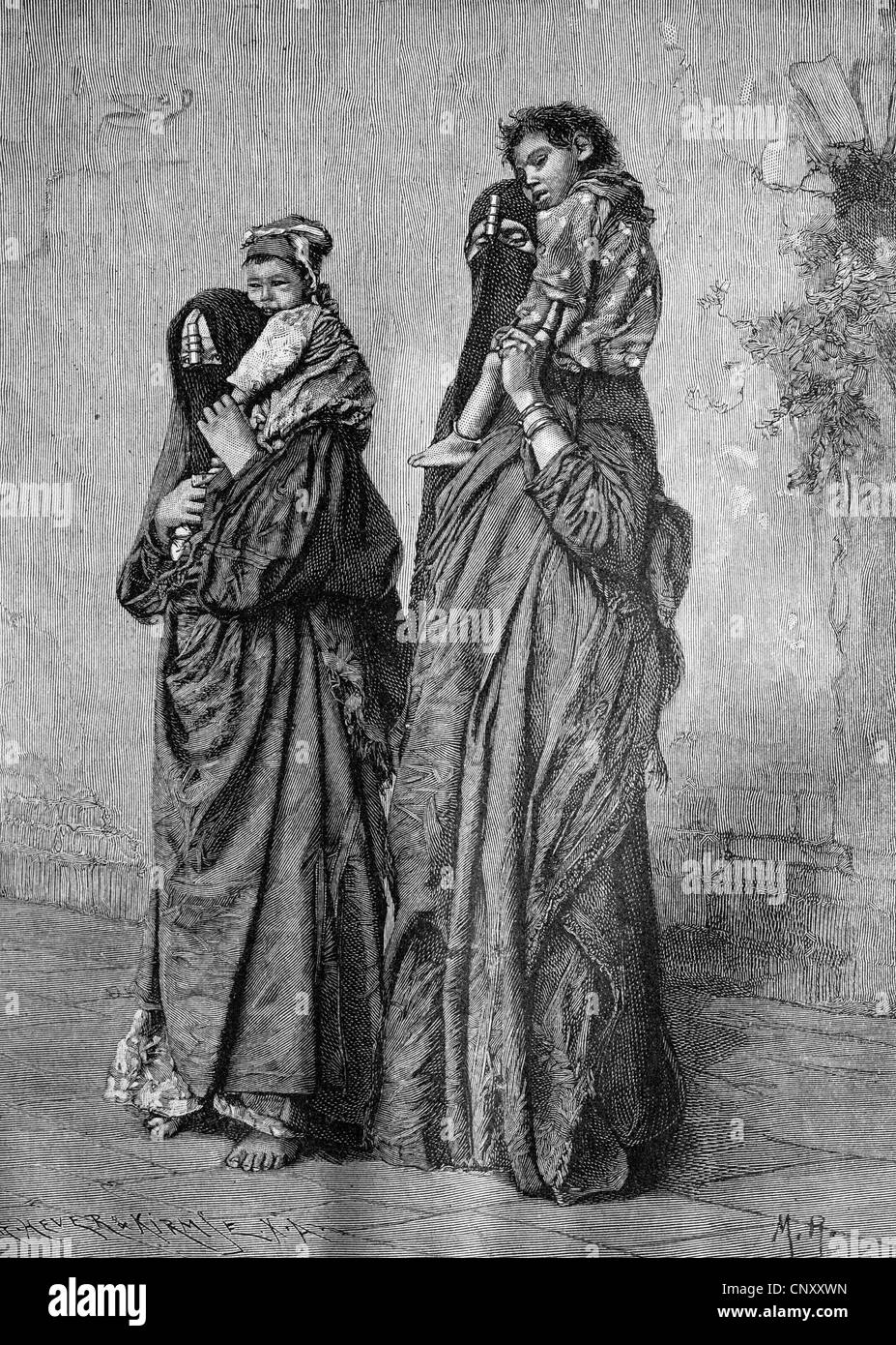 Egyptians, women and their children, historic wood engraving, about 1897 Stock Photo