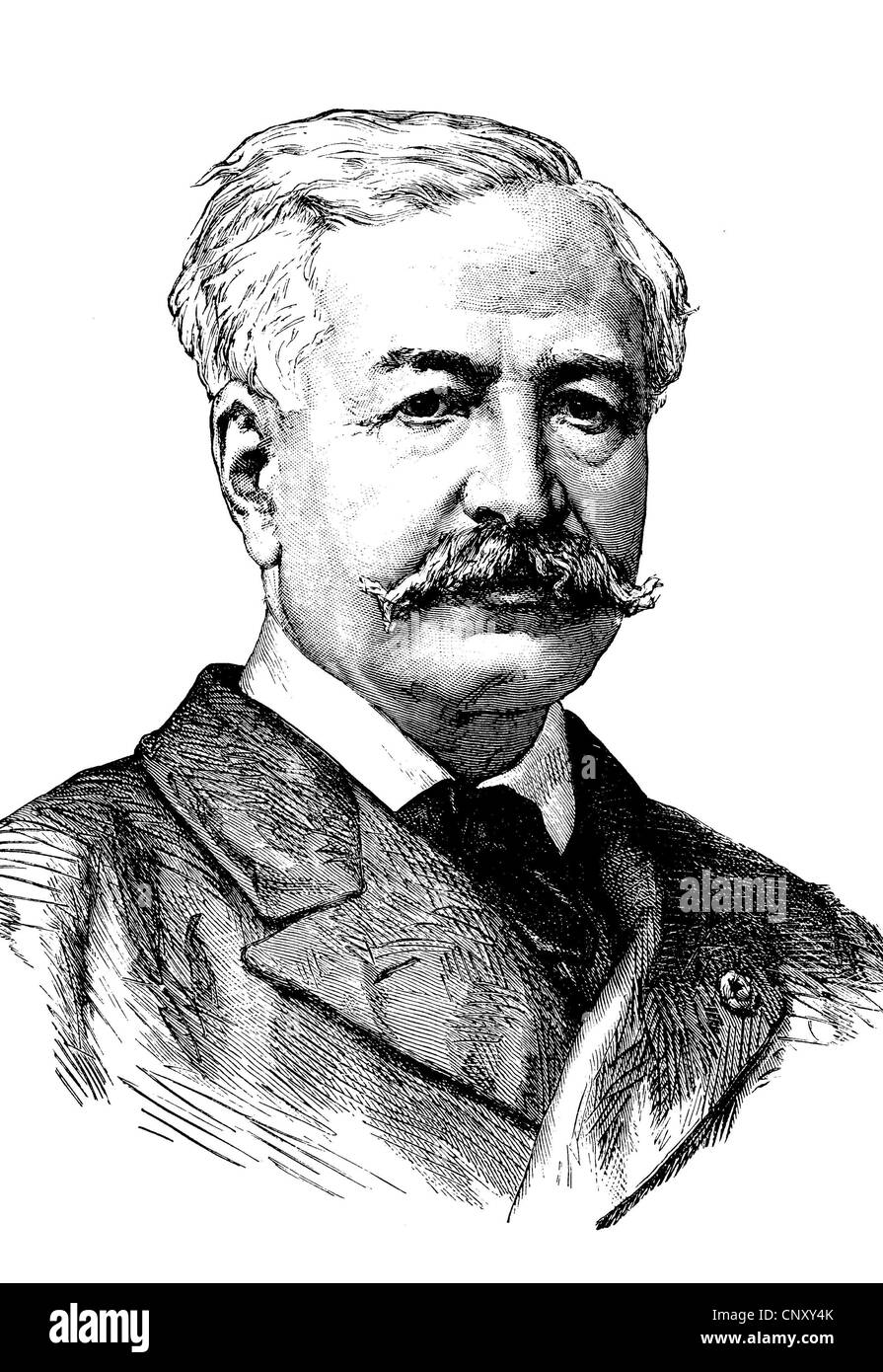 Ferdinand Marie Vicomte de Lesseps, 1805 - 1894, a French diplomat and entrepreneur, erector of the Suez Canal, historic wood en Stock Photo