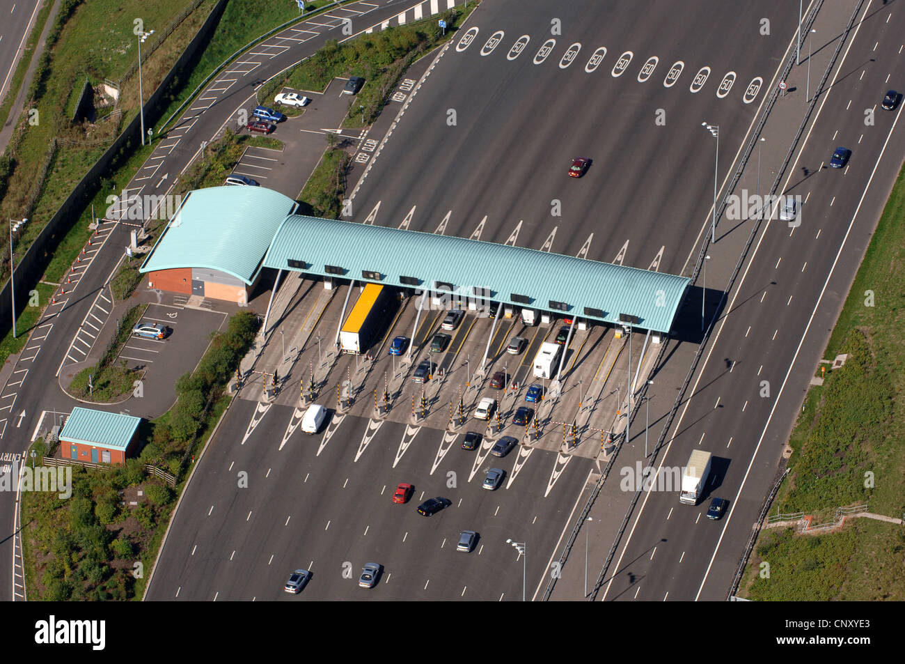 An aerial view of M6 Toll motorway pay station Stock Photo Alamy