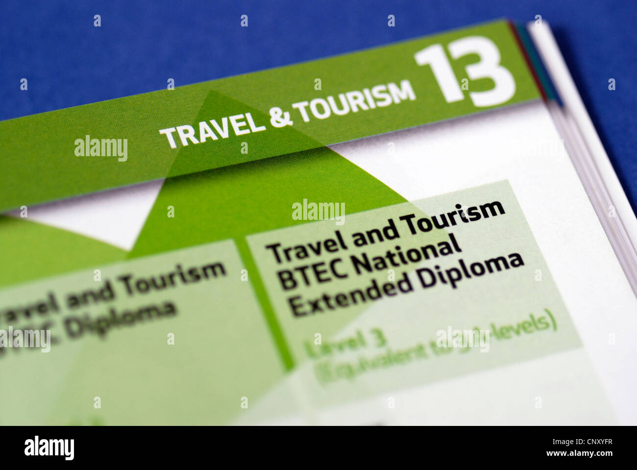 Travel and tourism section of a college course guide Stock Photo
