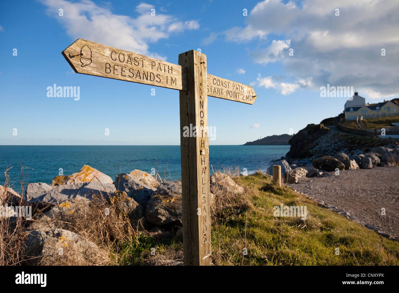 Signpost for the South Devon coast path, North Hallsands, Devon ...