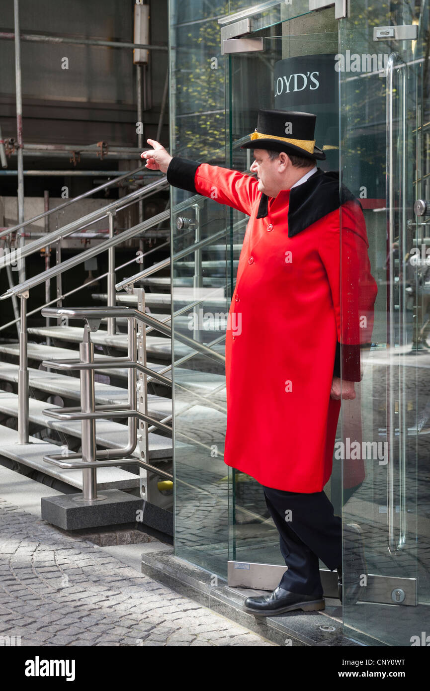 City of London Lloyds doorman concierge porter in traditional red