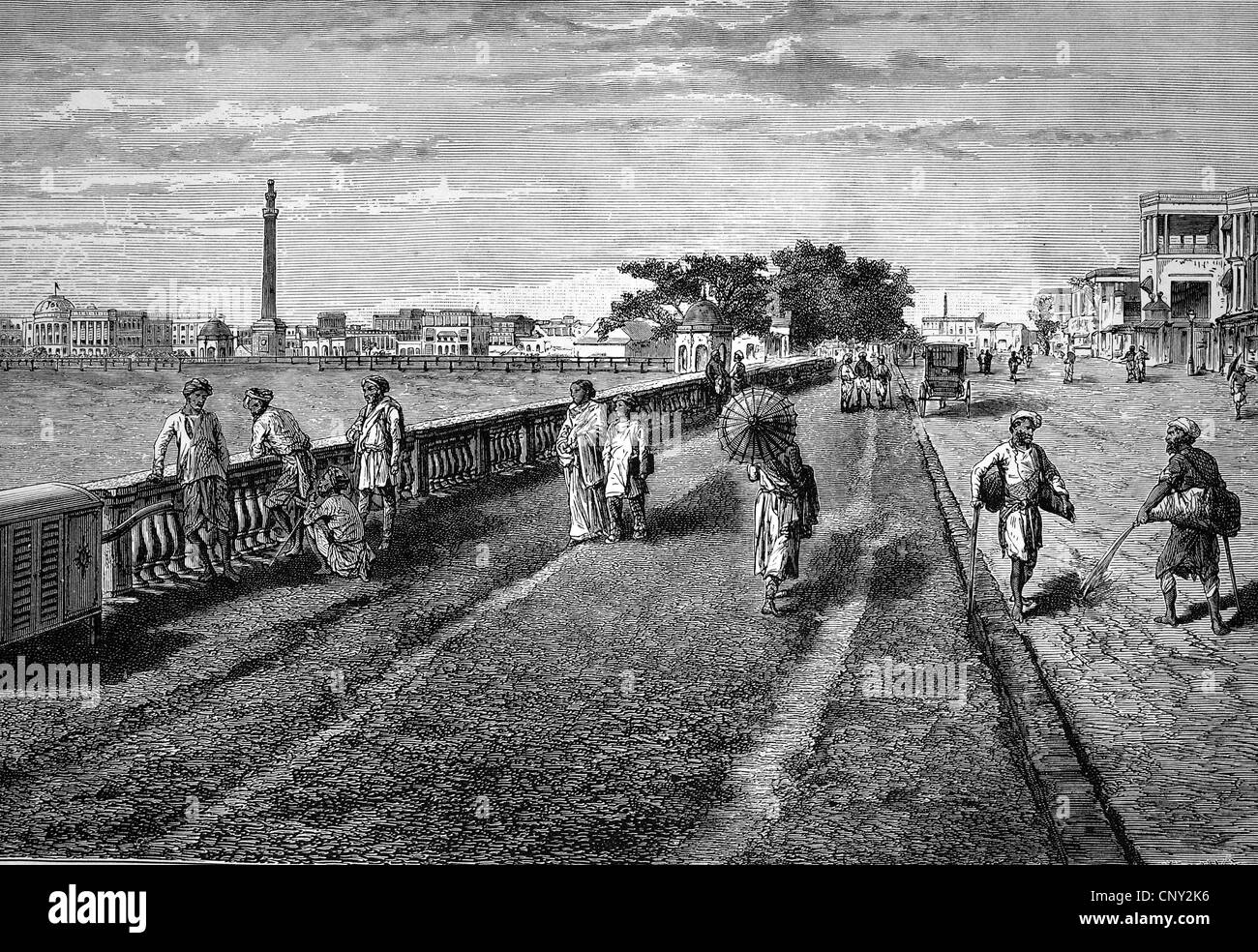 Course road in Calcutta, India, historical illustration, wood engraving, circa 1888 Stock Photo