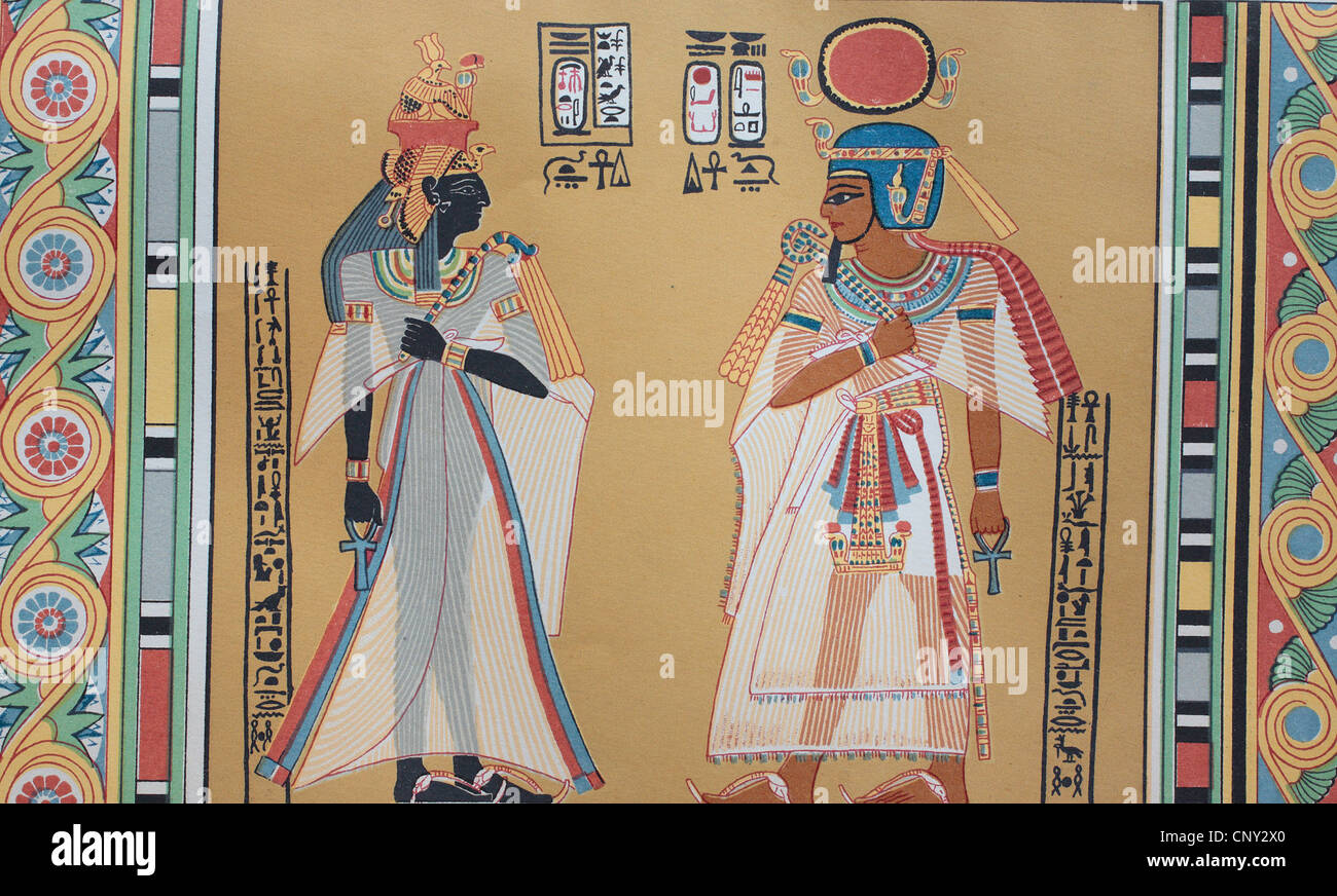 I. King Amenhotep and wife, Ancient Egypt. Amenhotep I was an Egyptian king (pharaoh) of the 18 Dynasty (New Kingdom), and ruled Stock Photo