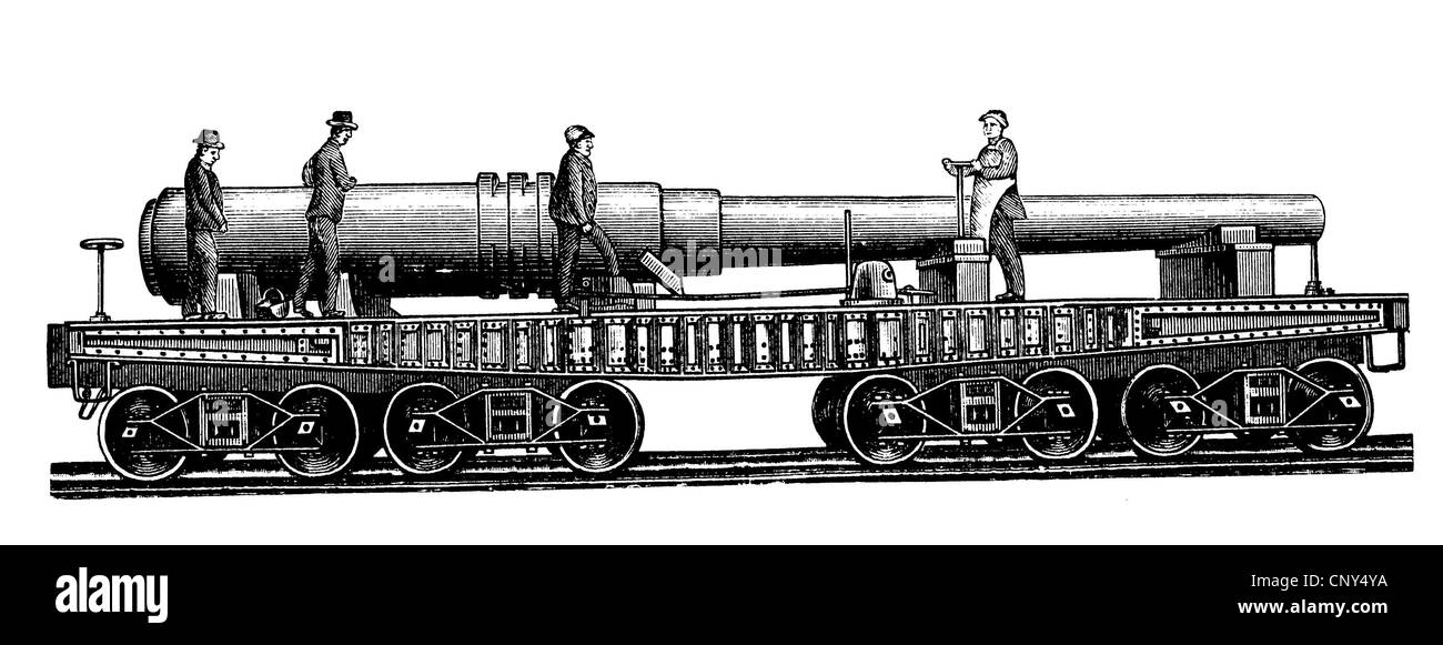 Gun carriage, circa 1880, historical wood engraving, circa 1888 Stock