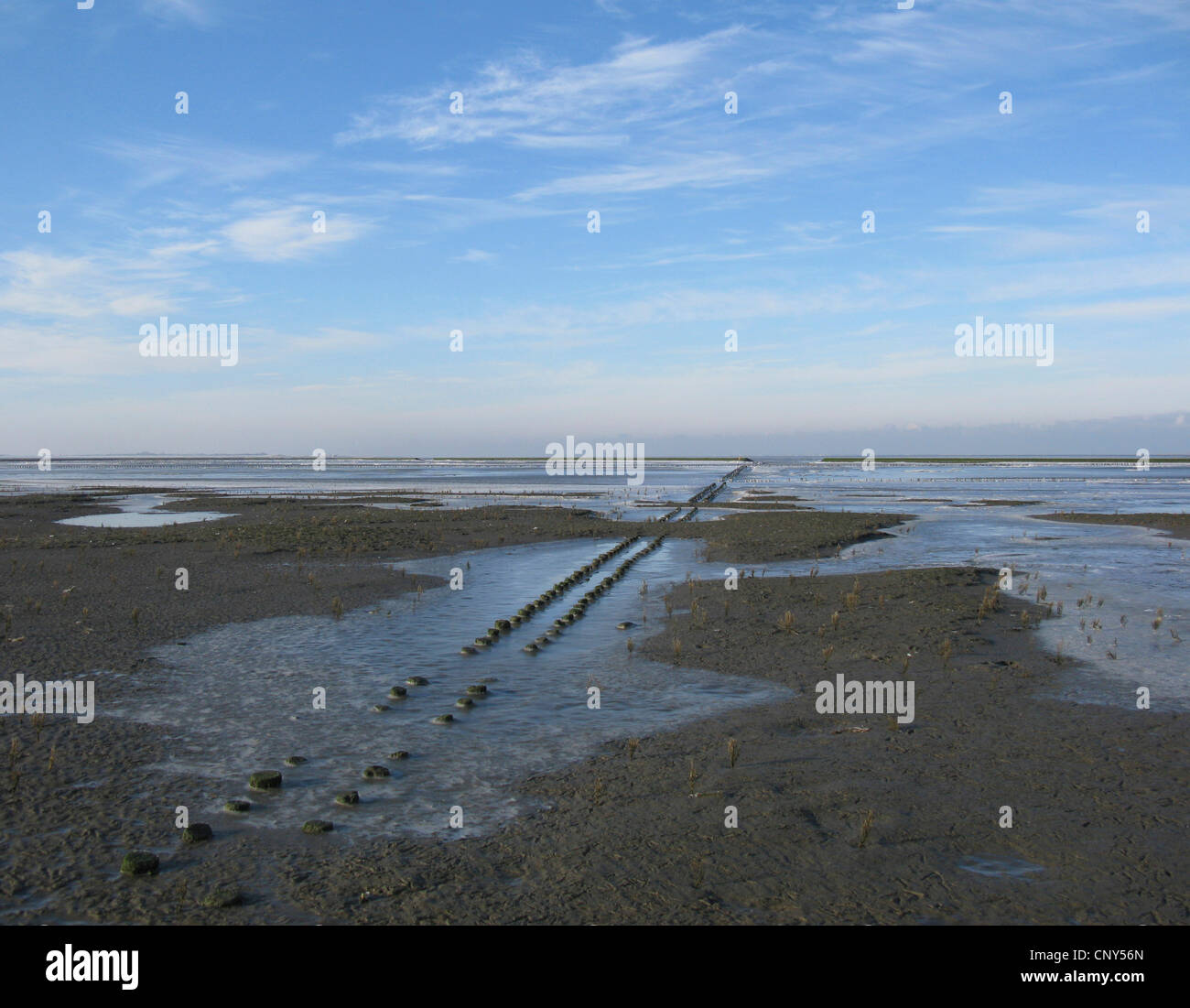 frosty Noth Sea coas in Niedersaechsisches Wattenmeer national Park, Germany, Lower Saxony, East Frisia, Bensersiel Stock Photo