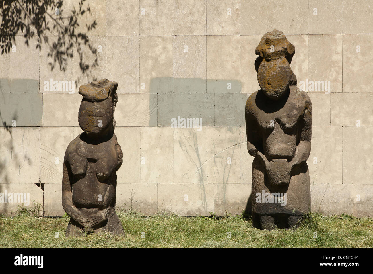 Kipchak stone statues known as the Stony Women exhibited in front of the Historical Museum in Dnipro (Dnipropetrovsk), Ukraine. Stock Photo