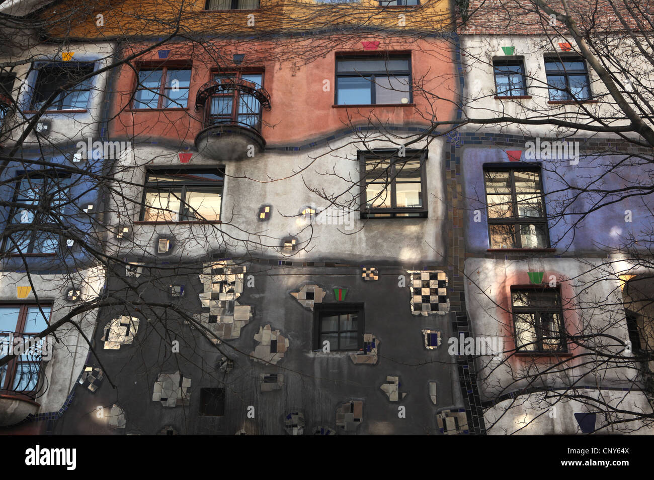 Hundertwasserhaus apartment building designed by Austrian artist Friedensreich Hundertwasser in Vienna, Austria. Stock Photo