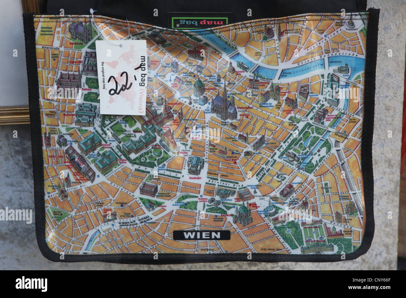 Map bag with a map of the historical centre of Vienna, Austria. Stock Photo