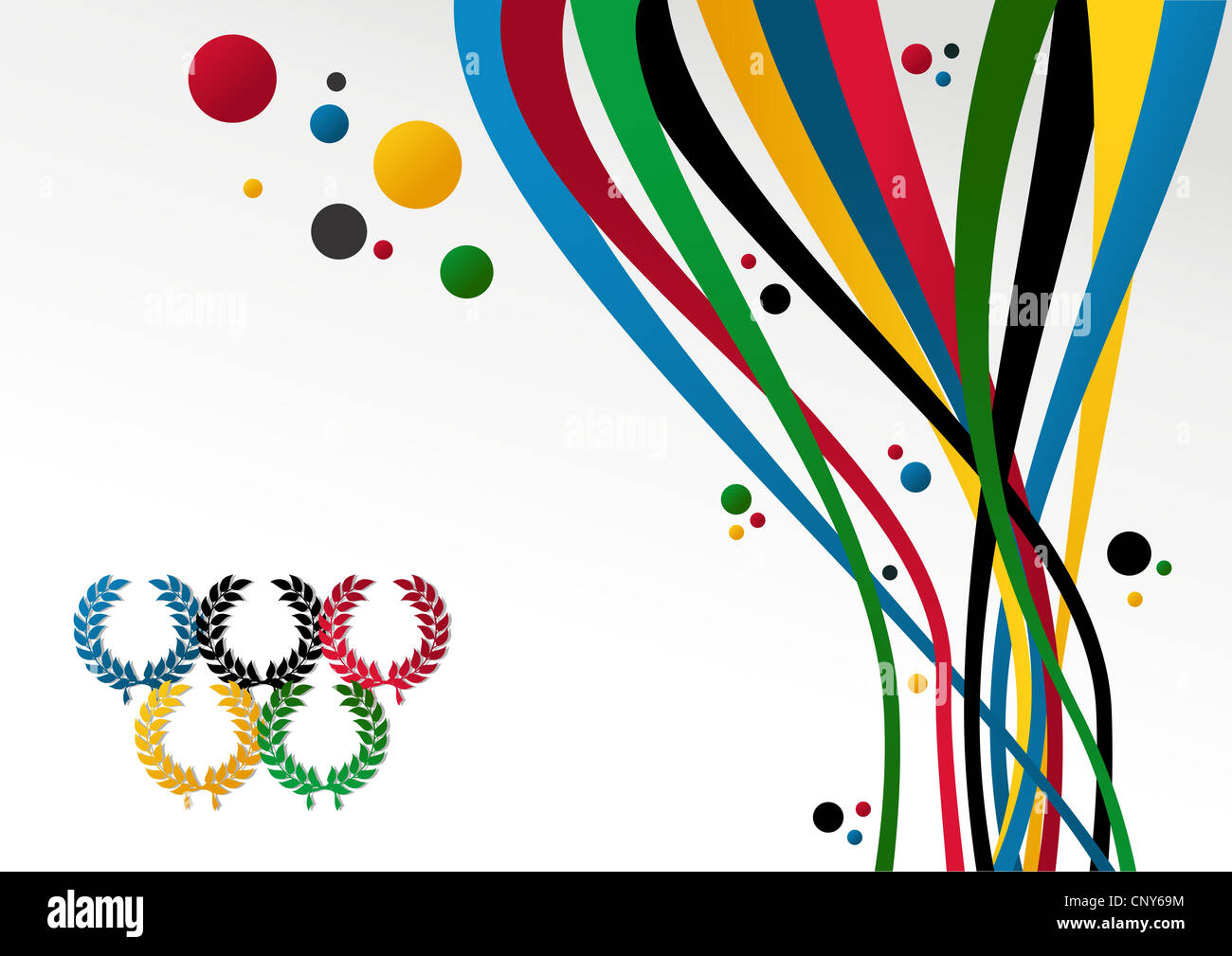 Olympic Games laurel wreath, ribbons and circles over white background. Vector file layered for easy manipulation and customisation. Stock Photo