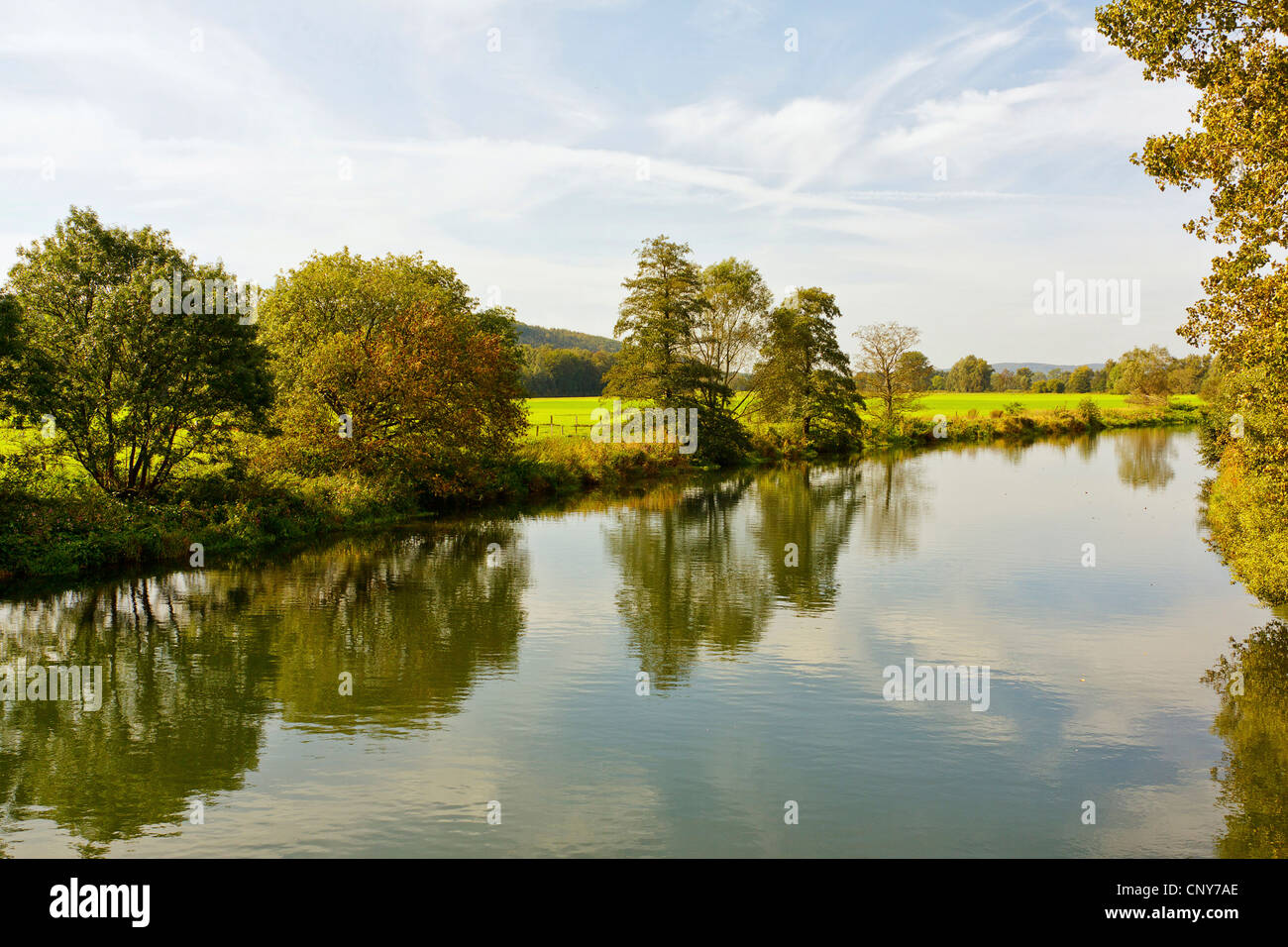 calmly flowing river Ruhr, Germany, North Rhine-Westphalia, Ruhr Area, Schwerte Stock Photo