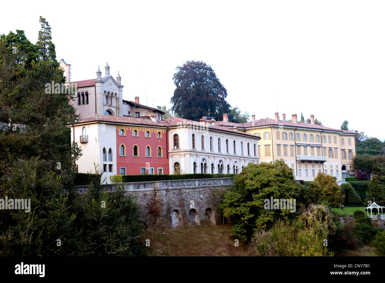 Palaces overlooking a park in Bergamo Alta Stock Photo