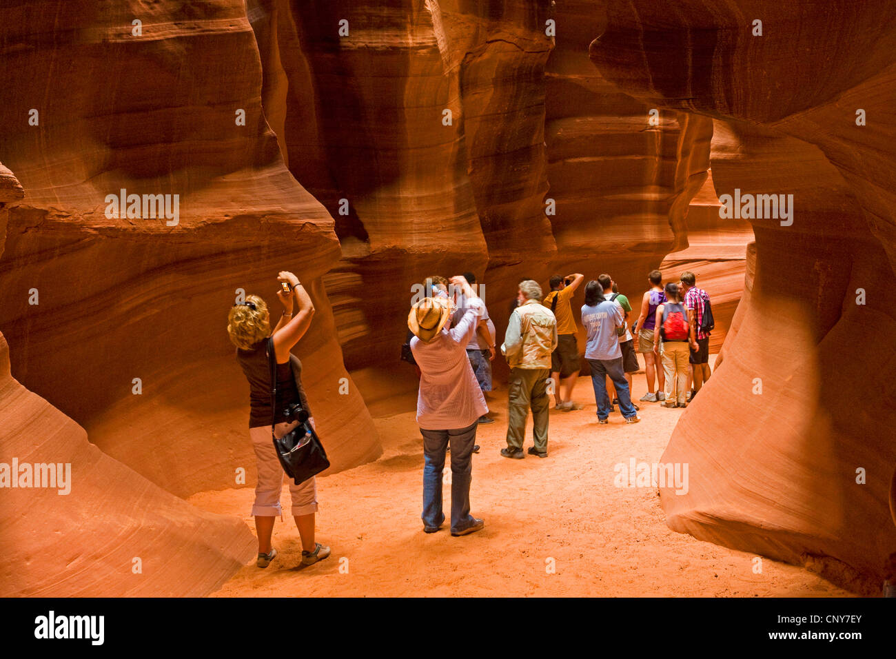 tourists taking photos in Upper Antelope canyon, USA, Arizona, Upper Antelope Canyon, Navajo Nation Reservation Stock Photo