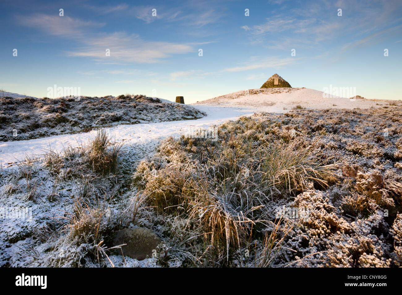 Dunkery Beacon on a snowy winter morning, Dunkery Hill, Exmoor National Park, Somerset, England Stock Photo