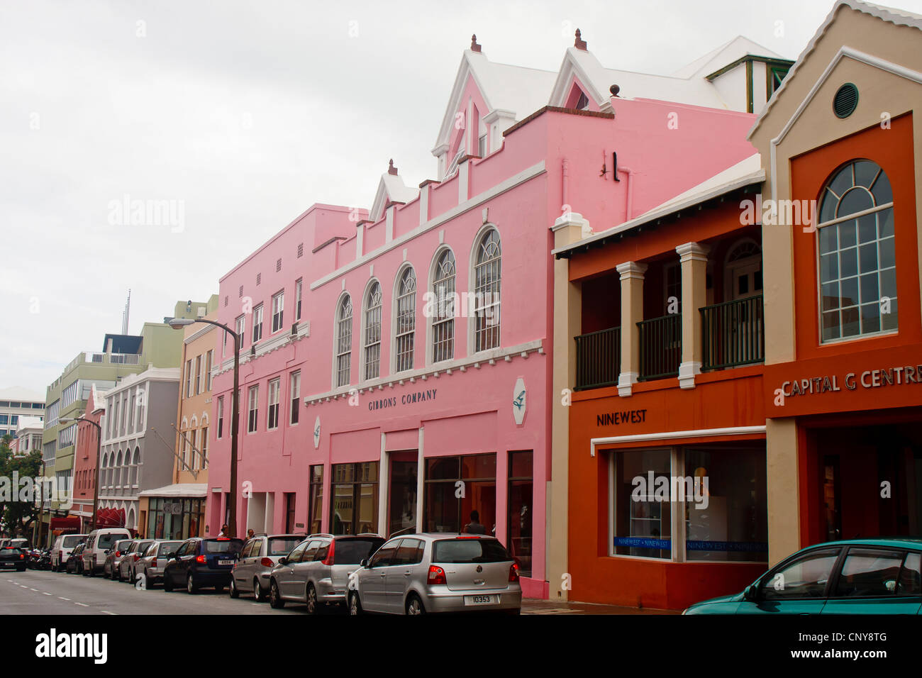 Colorful Stores on Waterfront Street in Bermuda Stock Photo