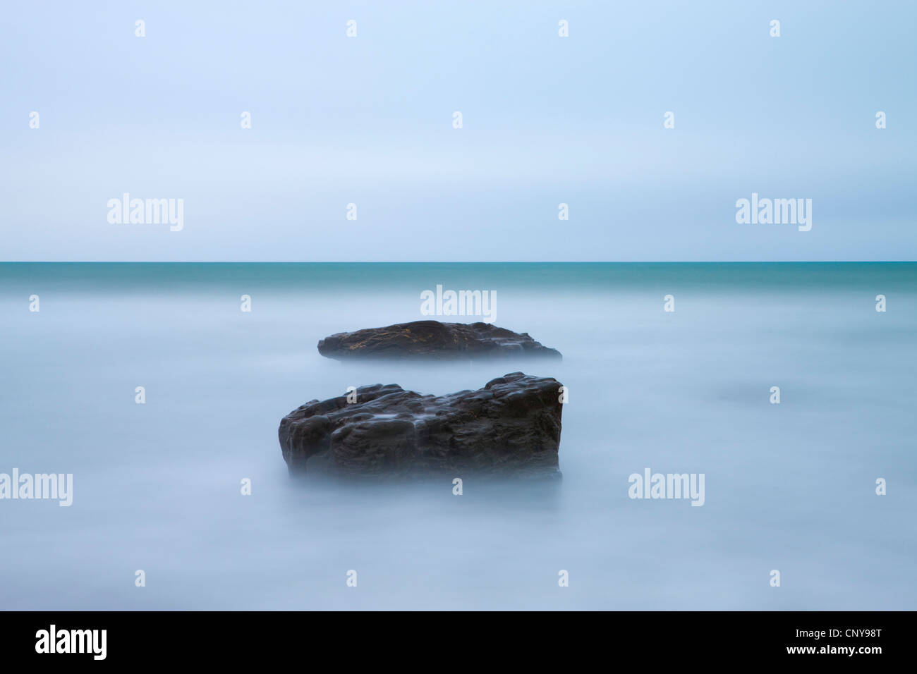 Minimalist seascape at Duckpool in North Cornwall, England. March 2009 Stock Photo