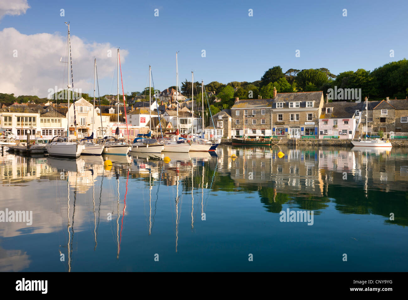Padstow is a quaint Cornish fishing village with a picturesque harbour on the north coast of Cornwall, Cornwall, England. Stock Photo