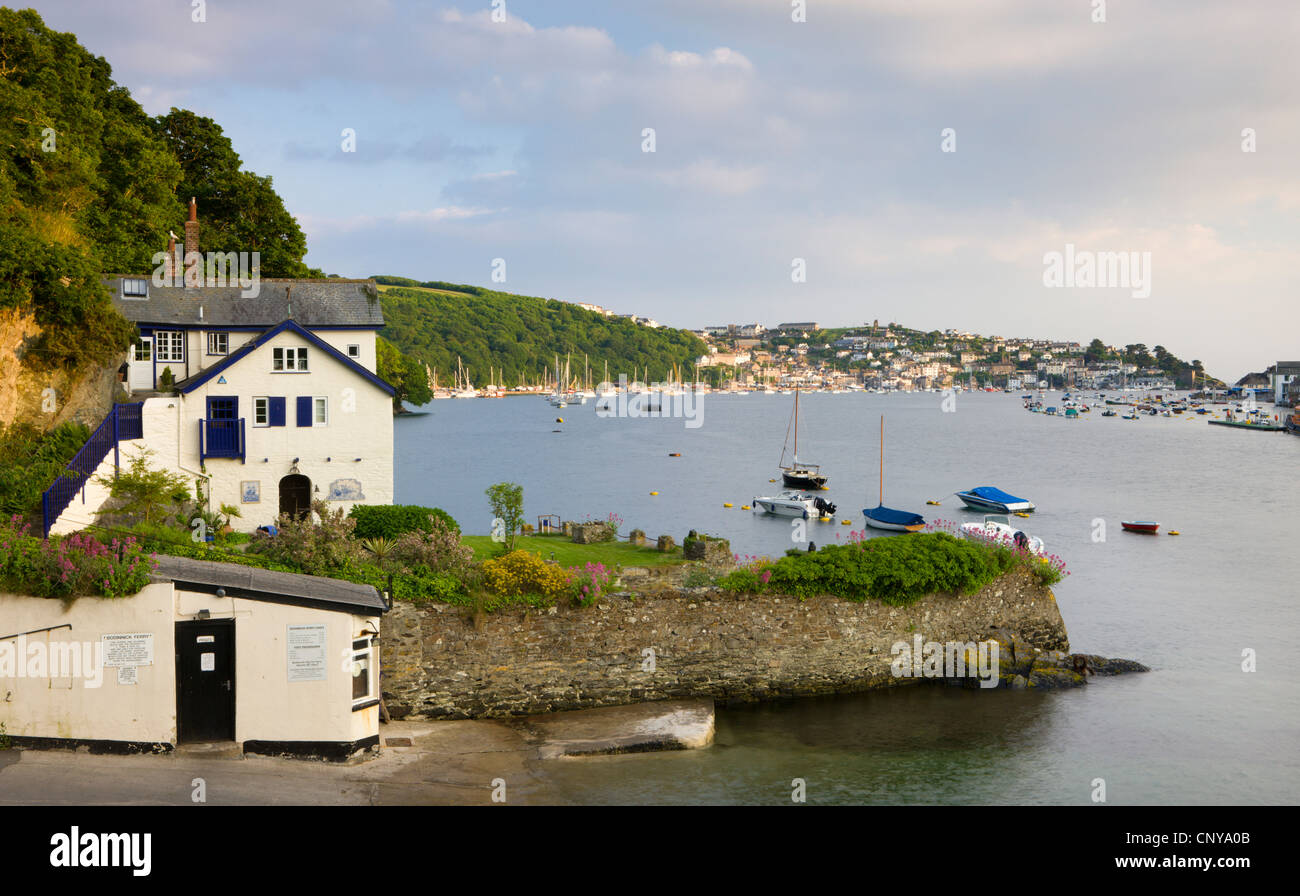 Fowey estuary and Daphne du Maurier's home beside the ferry landing point at Bodinnick, Cornwall, England. Summer (June) 2010. Stock Photo