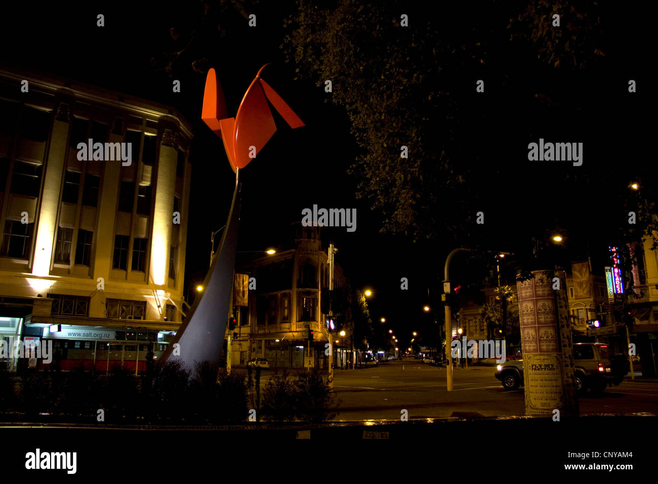 Night view of Phil Price's Nucleus sculpture, Christchurch Stock Photo