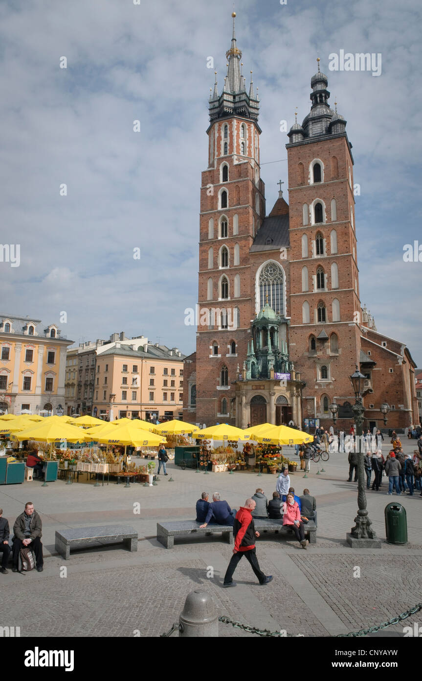 St. Mary's Basilica (Polish: Kosciol Mariacki),Krakow, Poland. Stock Photo