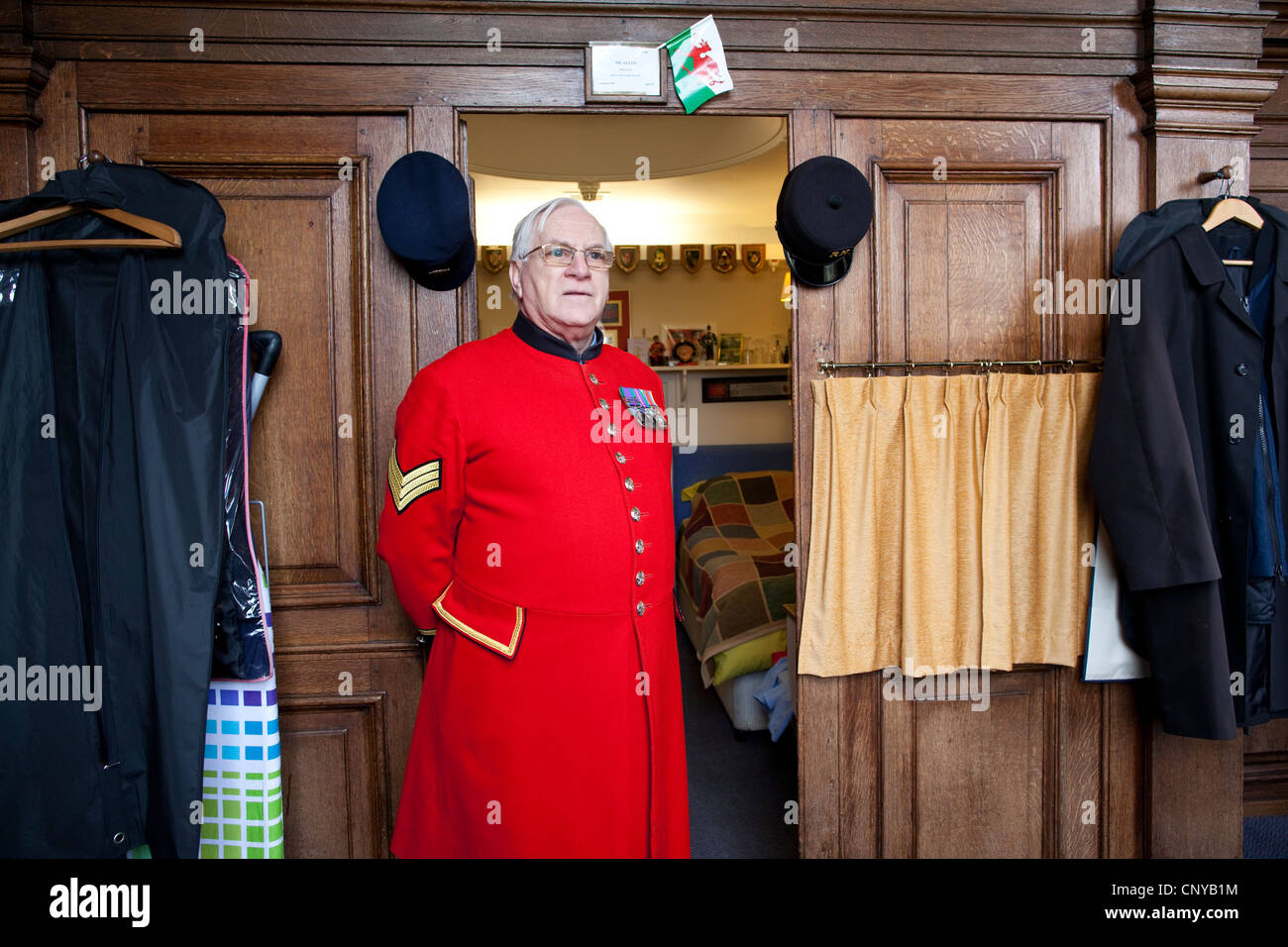 Ex-Serviceman, Chelsea Pensioner, inside one of the pensioners 'births' at The Royal Hospital Chelsea, Chelsea, London, England, United Kingdom Stock Photo
