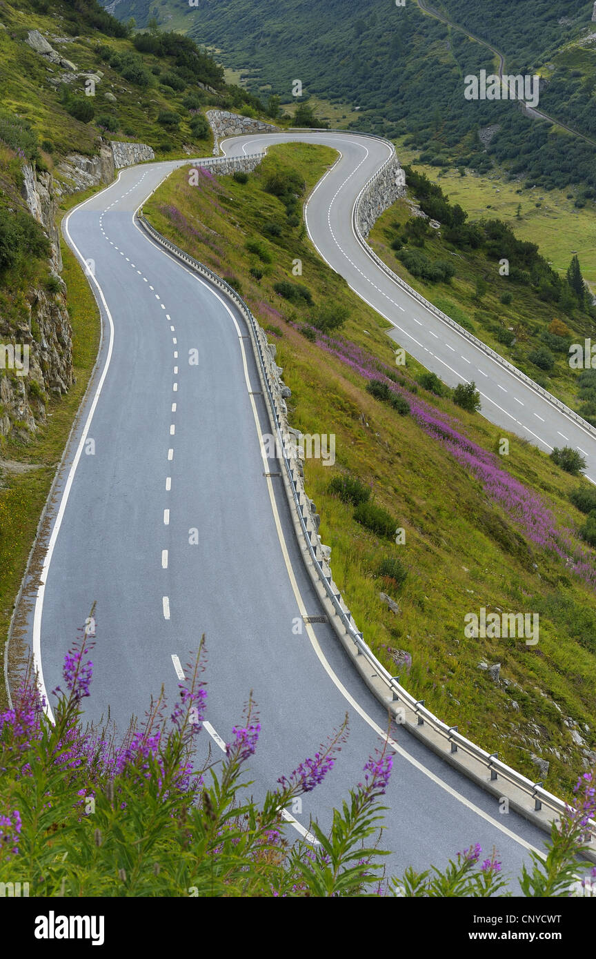 Grimsel Pass mountain road, Switzerland, Valais Stock Photo