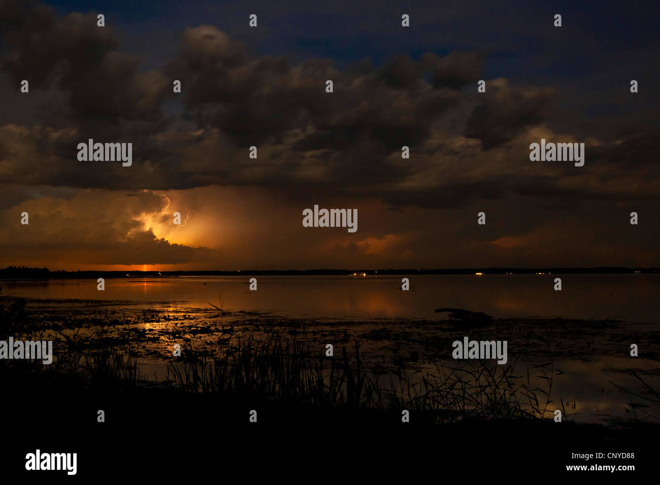 nightly thunderstorm over the Chiemsee, Germany, Bavaria, Lake Chiemsee Stock Photo