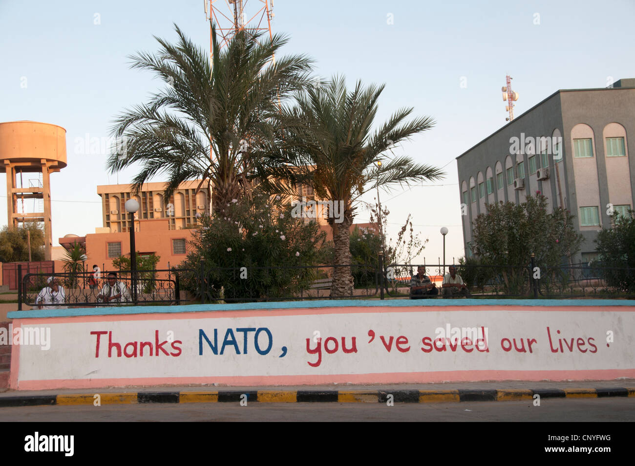 Libya September 2011. Nalut. Words painted on a wall - Thanks Nato , you've saved our lives Stock Photo