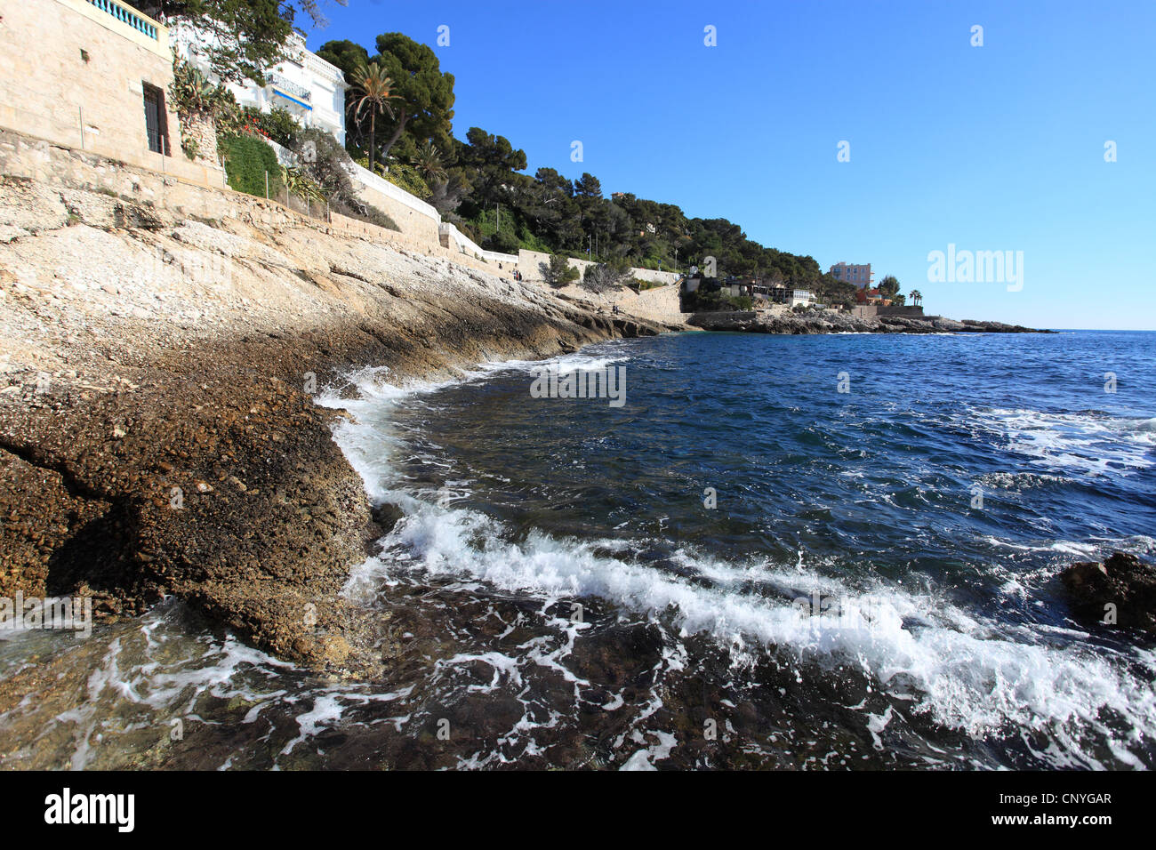 The Cap d'Ail trail is running along the sea Stock Photo