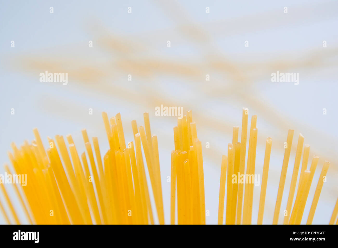 Close up macro of dry spaghetti pasta. Stock Photo