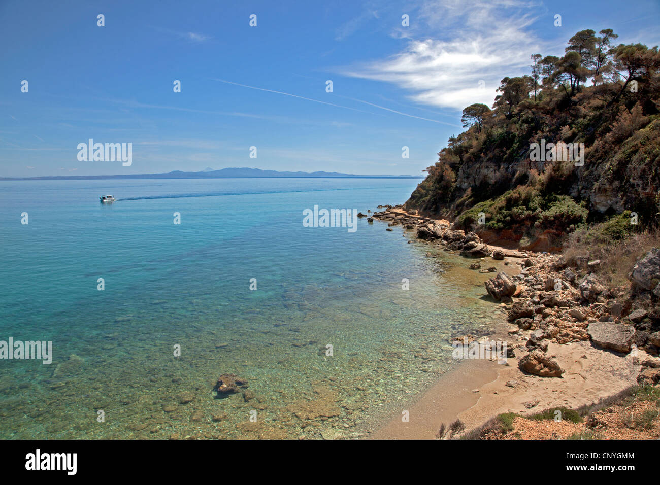 Rocky beach near Nea Fokia, Kassandra Peninsula,  Halkidiki,Central Macedonia, Greece Stock Photo