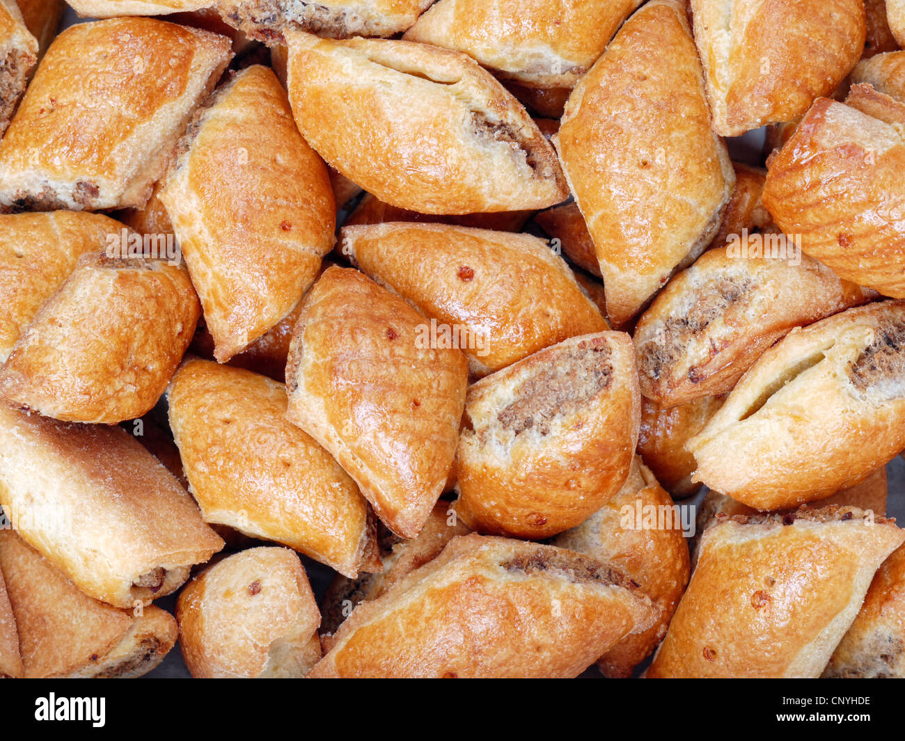 Bunch of meat pies shot from above Stock Photo