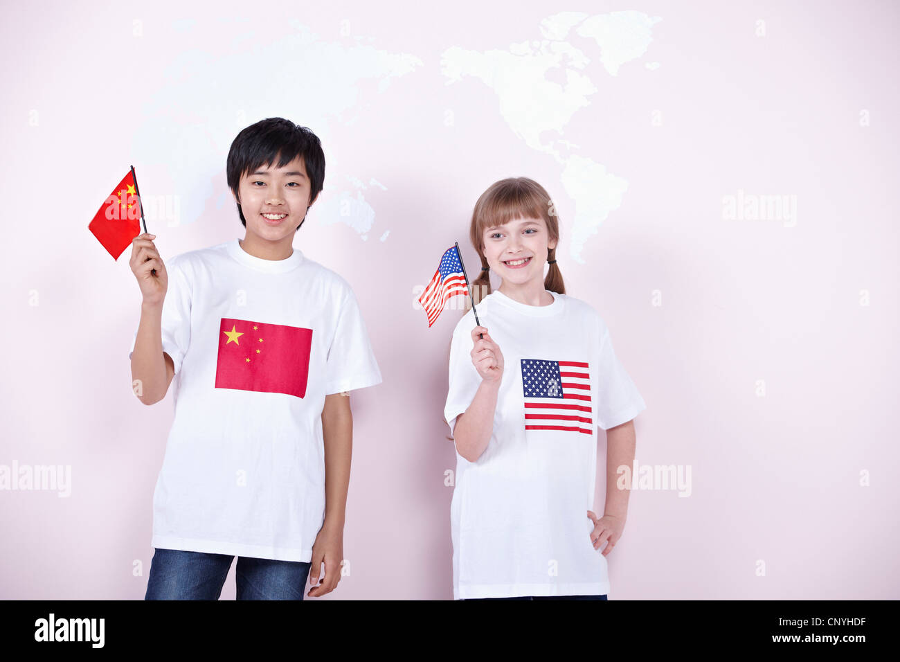 The global students with China and U.S.A. flag Stock Photo