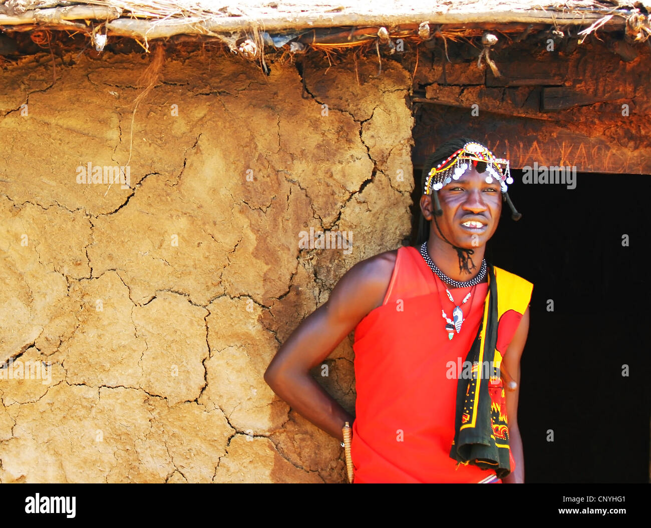 Portrait of Masai Mara warrior, Africa, Kenya Stock Photo