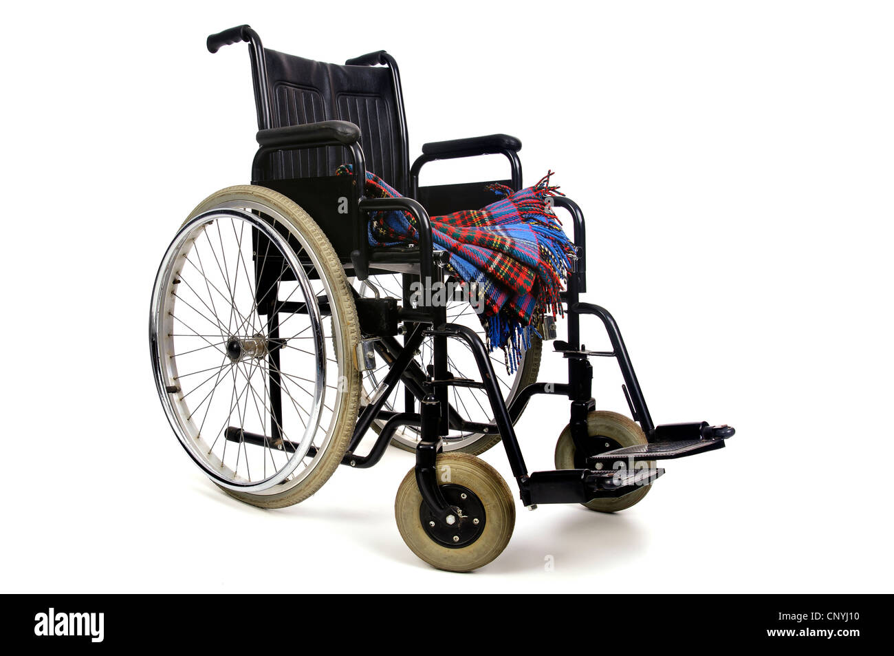 Wheelchair with blanket isolated in white background Stock Photo Alamy