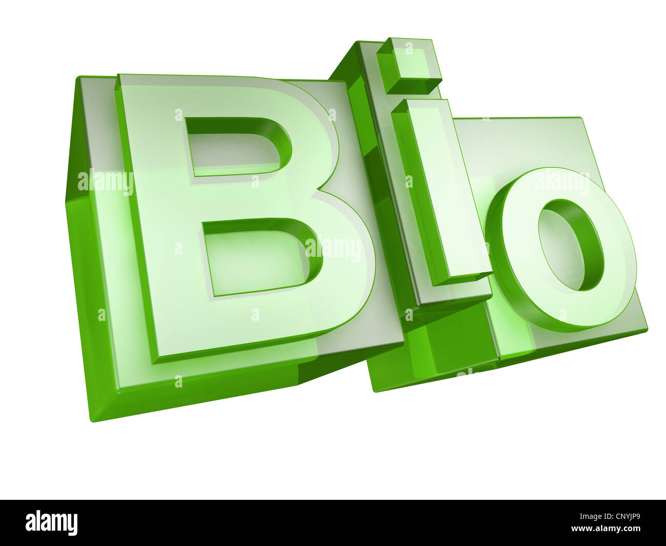 The word BIO in green 3D Letters on white background - Das Wort Bio aus gruenen 3D Buchstaben auf weißem Hintergrund Stock Photo