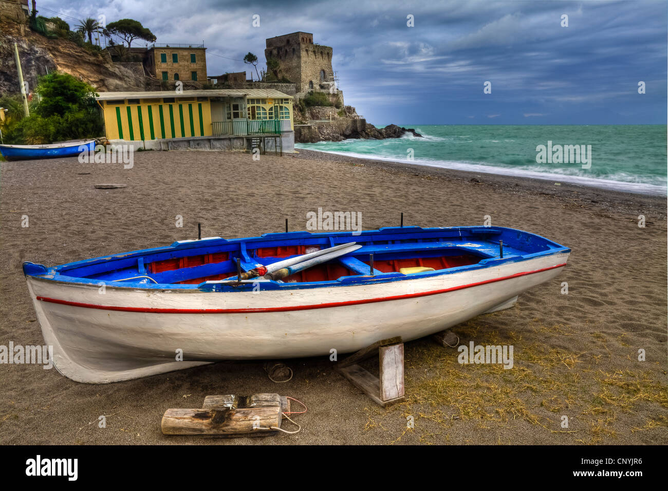 Erchie,fishing village, Amalfi coast boat wihite in beach Stock Photo