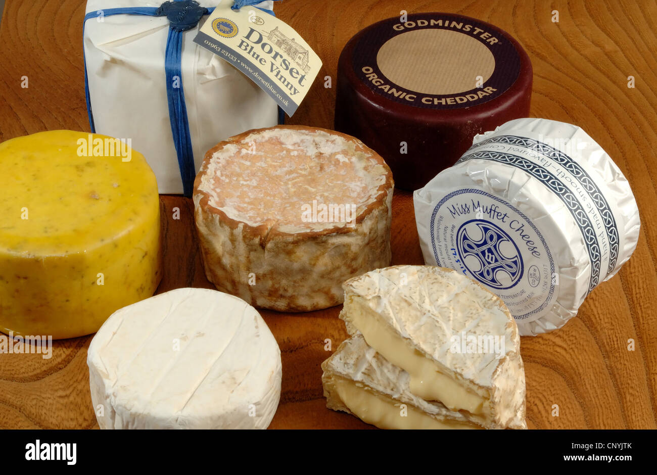 A selection of west country cheeses from the west of England UK Stock Photo